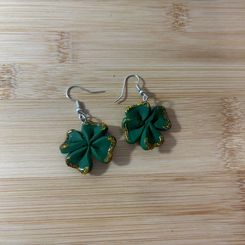 Green and Gold Clover Earrings